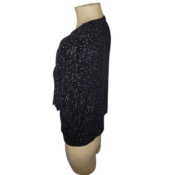 Chicos Travelers Black Tie-Front Short Sleeve Cardigan Size 0 With Starry Print - Picture 4 of 5